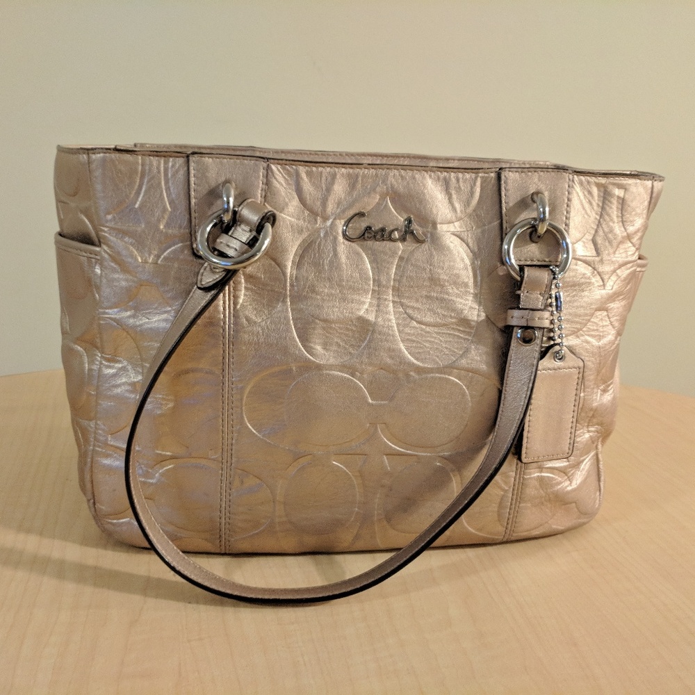 Coach Metallic Gold Embossed Leather Satchel Bag